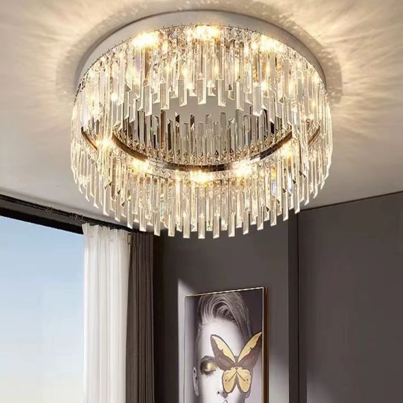 Ultra-Contemporary Flush Mount Lamp Round Ceiling Lighting with Crystal for Bedroom