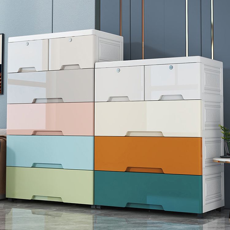 Modernism Plastic Nursery Dresser Vertical Kids Nightstand with 6 Drawers for Bedroom