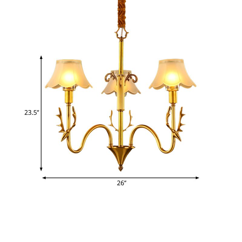 Scalloped Dining Room Hanging Lamp Colonial Frosted Glass 3/5/6 Lights Gold Finish Chandelier Light Fixture