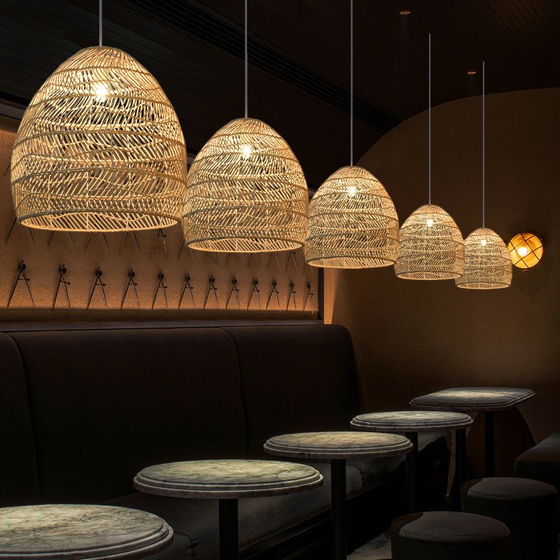 Canasta Costa de iluminación de iluminación Asiático Beige Beige Luz colgante de la luz para restaurante