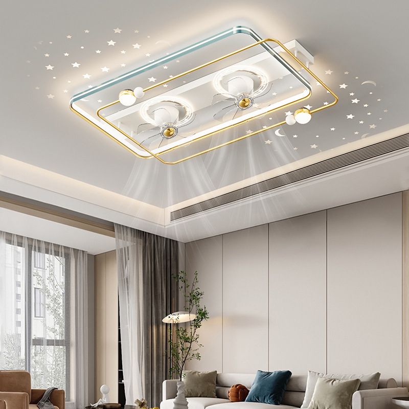 Modern LED Geometric Fan Light White and Gold Ceiling Fan Light