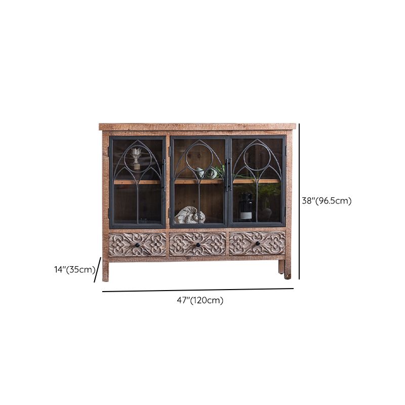 Traditional Solid Wood Display Stand Glass Doors Hutch Buffet for Bedroom