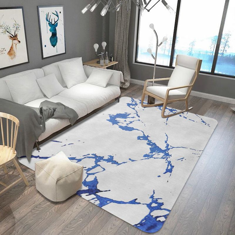 Unique Abstract Rug Blue and White Shabby Chic Rug Polyester Machine Washable Anti-Slip Carpet for Living Room