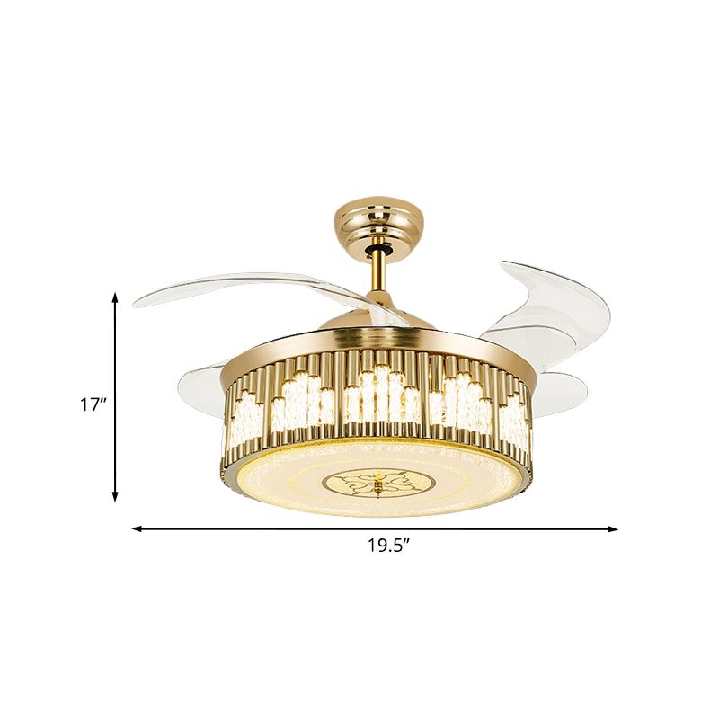 Postmoderne wave-cutouts ventilatorlamp LED Crystal Semi Mount Lighting in goud met 3 heldere messen, 19,5 "breed