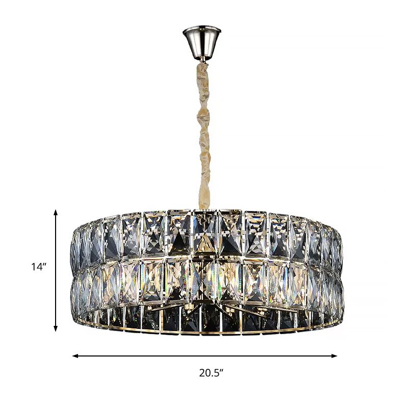 Faceted Crystal Drum Chandelier Light Postmodern 8 Lights Gold Hanging Ceiling Light