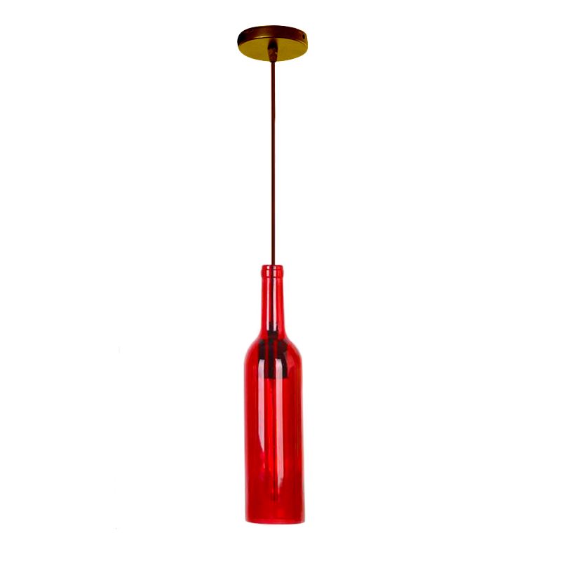 Red/Yellow 1 Head Hanging Light Fixture Vintage Style Glass Wine Bottle Suspension Lamp for Dining Room