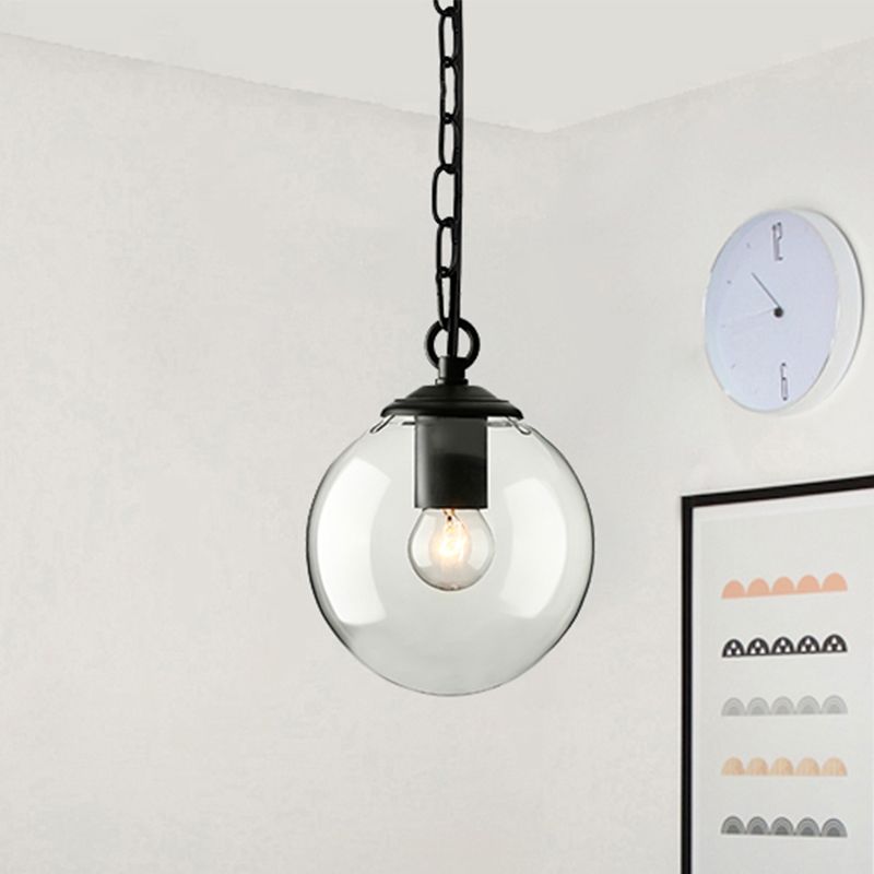 Black Globe Pendante Plafond Ferme Lumière en verre transparent Salle de salle à manger à la lampe suspendue avec chaîne, 8 "/ 10" / 12 "de largeur