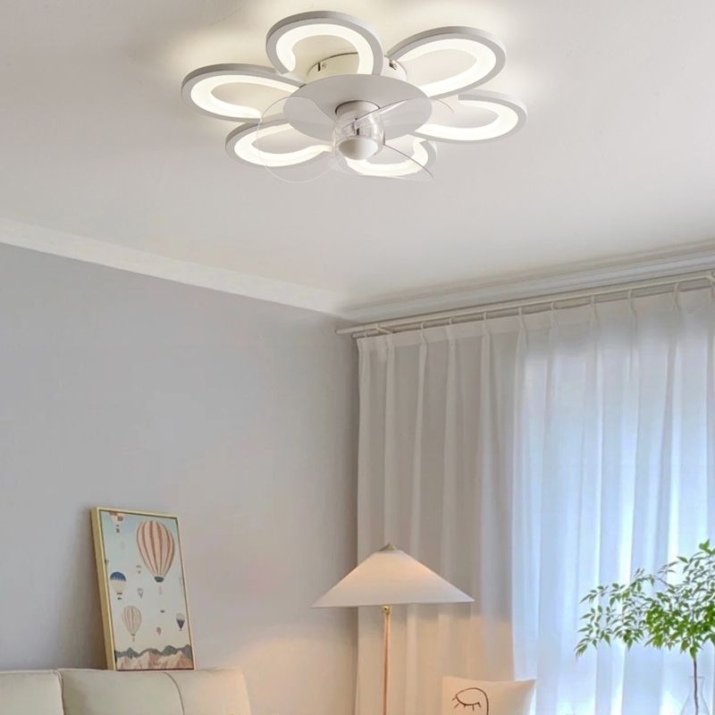 Contemporary Single White Ceiling Fan Lamp LED Acrylic Unique Ceiling Fan Light