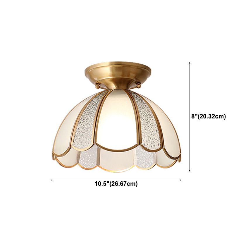 Colonial Bowl-Shaped Flush Light Glass 1 Light Flush Mount Ceiling Fixture in Gold