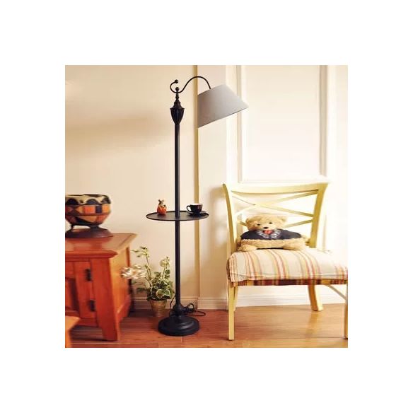 Contemporary Black Base Floor Lamp Bucket Shade One Light Metal Floor Light for Living Room