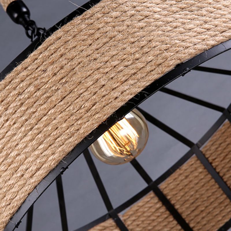 Rope Shade Suspension Light Industrial Metal Single Drop Light en noir pour restaurant