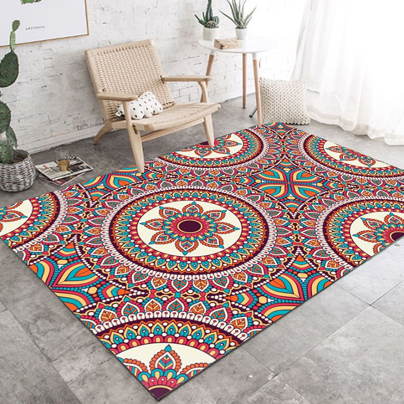 Multi-Color Living Room Rug Persian Floral Indoor Rug Synthetics Pet Friendly Non-Slip Backing Machine Washable Rug