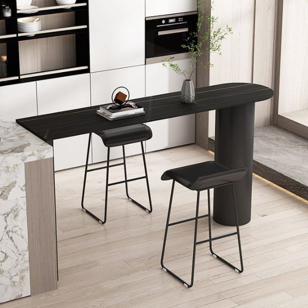 Modern Iron Bar Dining Table with Stone Top Indoor Bistro Table Fixed Table