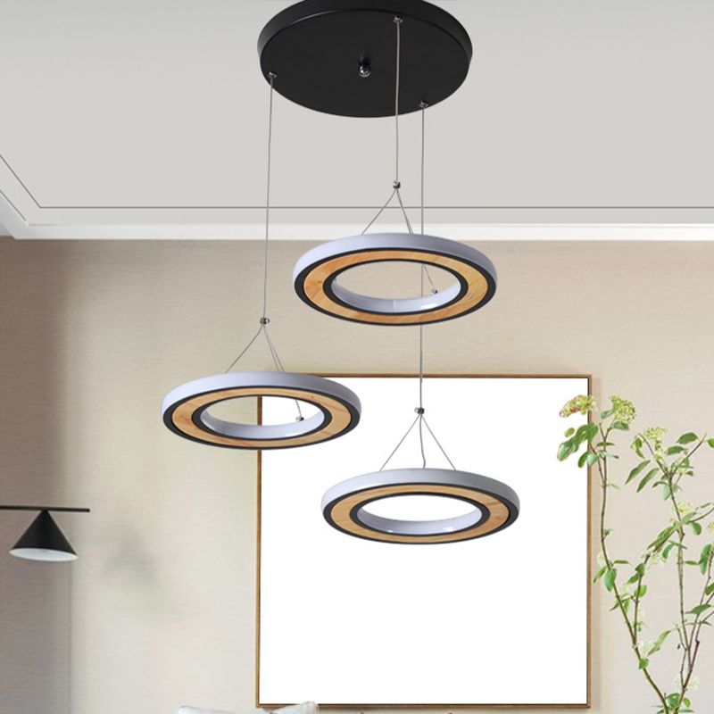 Metal Ring LED Ceiling Lighting Modern Style 3 Lights Multi Lamp Pendant in Black for Living Room