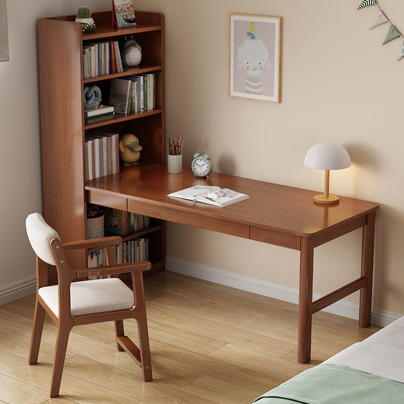 Wood Writing Desk and Chair Set 1-Drawer Kids Corner Desks with Book Shelf