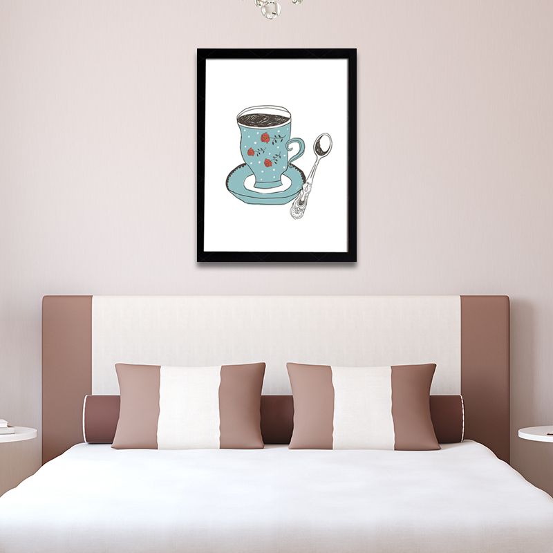 Coffee Cup Diet Wall Art Traditional Textured Canvas Print in Light Color for Kitchen