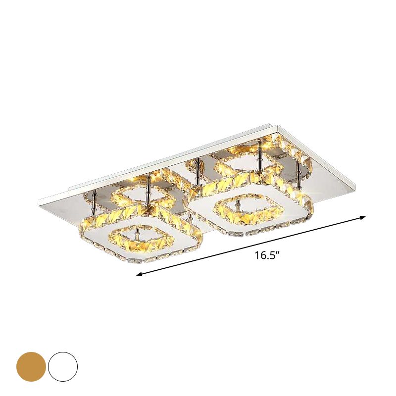 Square Beveled Crystal Ceiling Flush Mount Modernist LED Chrome Flush Light Fixture for Corridor