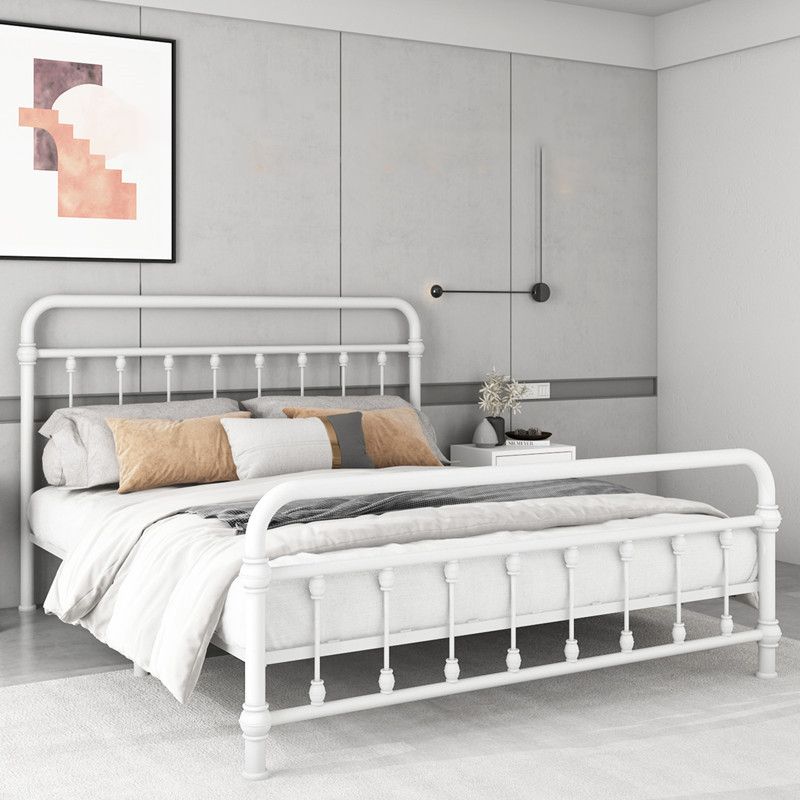 Contemporary Iron Base Standard Bed with Open-Frame Headboard