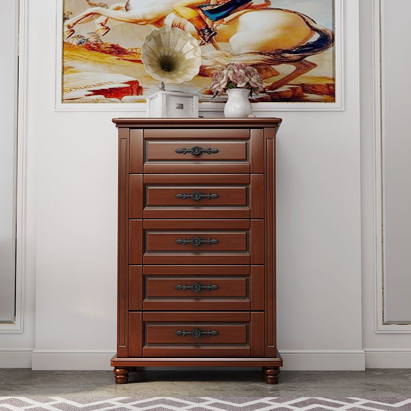 Contemporary Accent Chest with 5 Drawers and Wooden Legs in Solid Wood