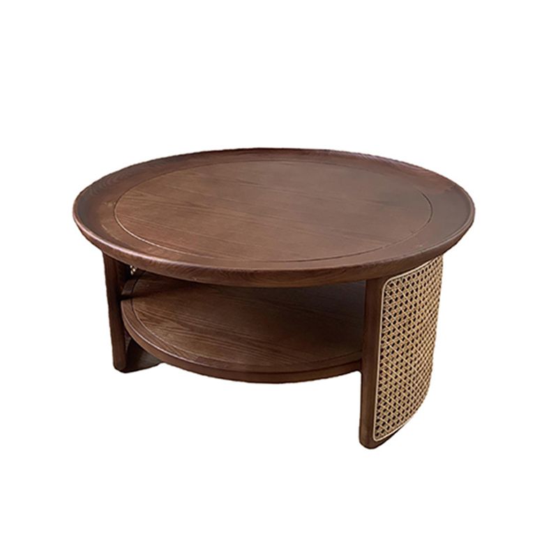 Wood Round 1 Single Coffee Table Nordic 2 - Tier Cocktail Table with Rattan Accent