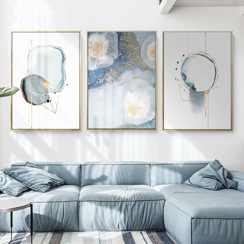 Light Blue Gem-Like Wall Art Abstract Nordic Textured Canvas Print for Living Room