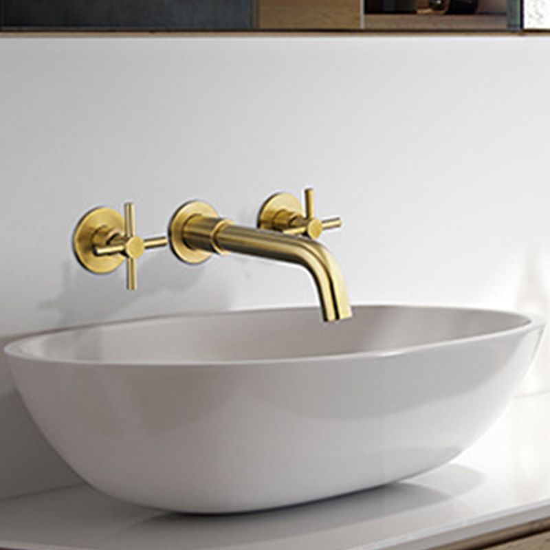 Glam Style Faucet 3 Holes Wall Mounted Bathroom Faucets with 2 Cross Handles