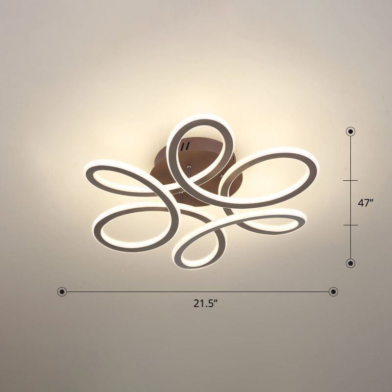 Simplicity Floral Semi Mount Lighting Metal Bedroom LED Ceiling Flush Light Fixture