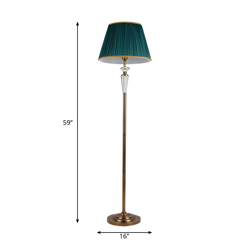 Pleated Shade Fabric Floor Light Minimalism 1 Light Living Rom Standing Lamp in Green with Crystal Accent