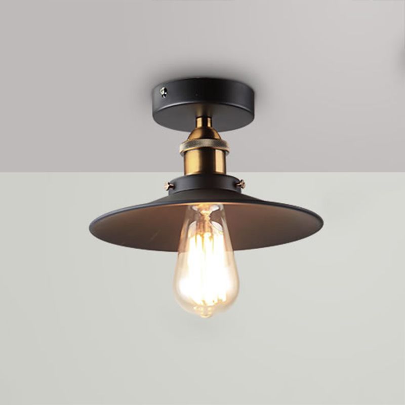 Metal Semi Flush Mount Ceiling Fixture Industrial Black Shaded Dinning Room Close to Ceiling Light