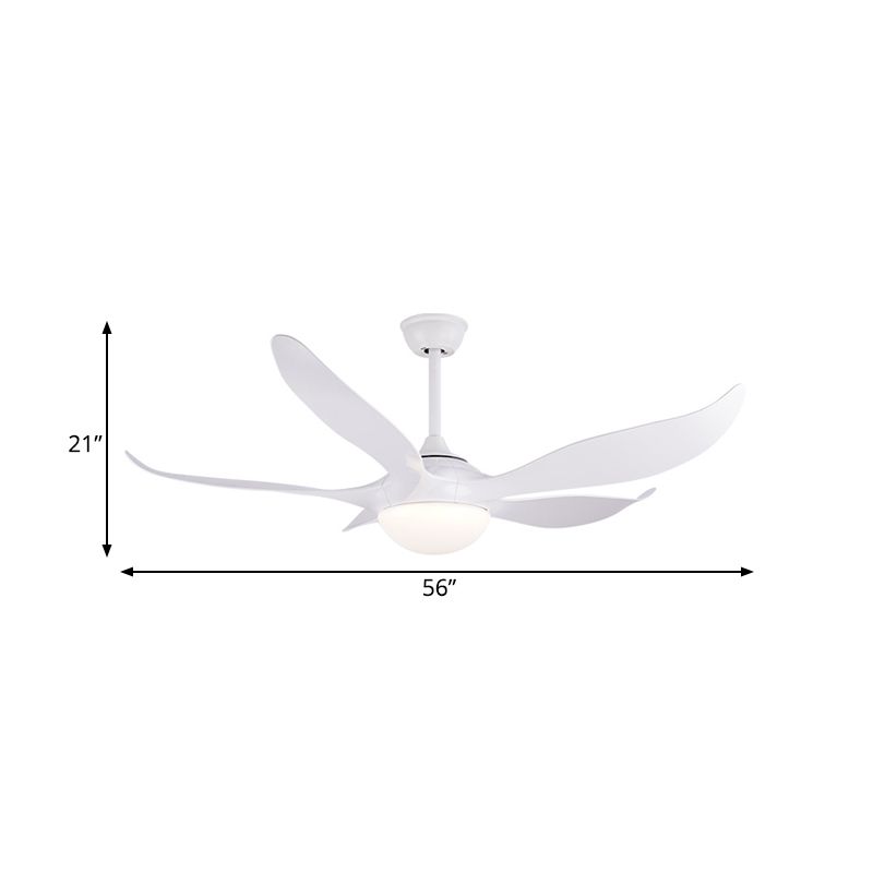 56" W White LED Ceiling Fan Lamp Modernist Acrylic Dome Semi Flush Mounted Lamp with 5 Blades for Bedroom