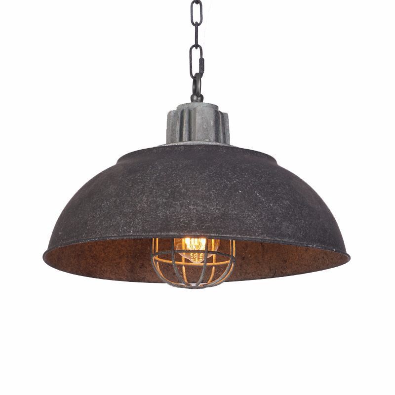 Lampe à suspension à tête simple noire Vintage Metal Bowl Pendant Lighture avec une teinte à cage ovale