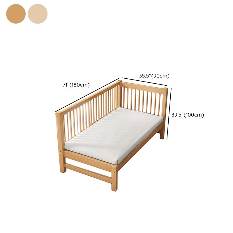 Modern Solid Wood Panel Bed Beech Wood Kids Bed with Guardrail