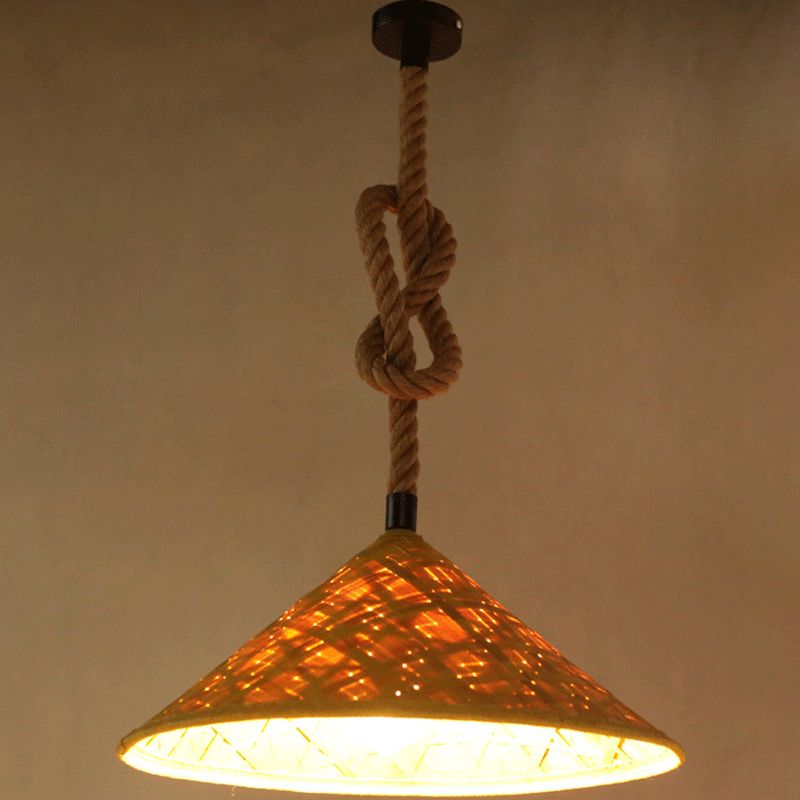 1 lichte hanglamp plafondverlichting rustieke stro hoed touw rattan hanglichtkit voor boerderij