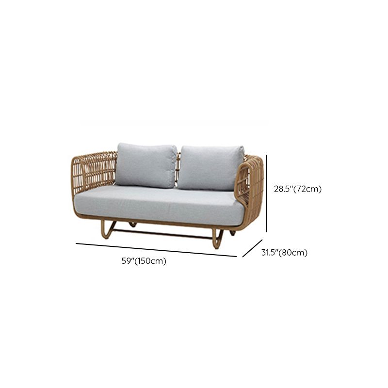 Rattan Patio Sofa Rust Resistant Outdoor Patio Sofa with Cushion