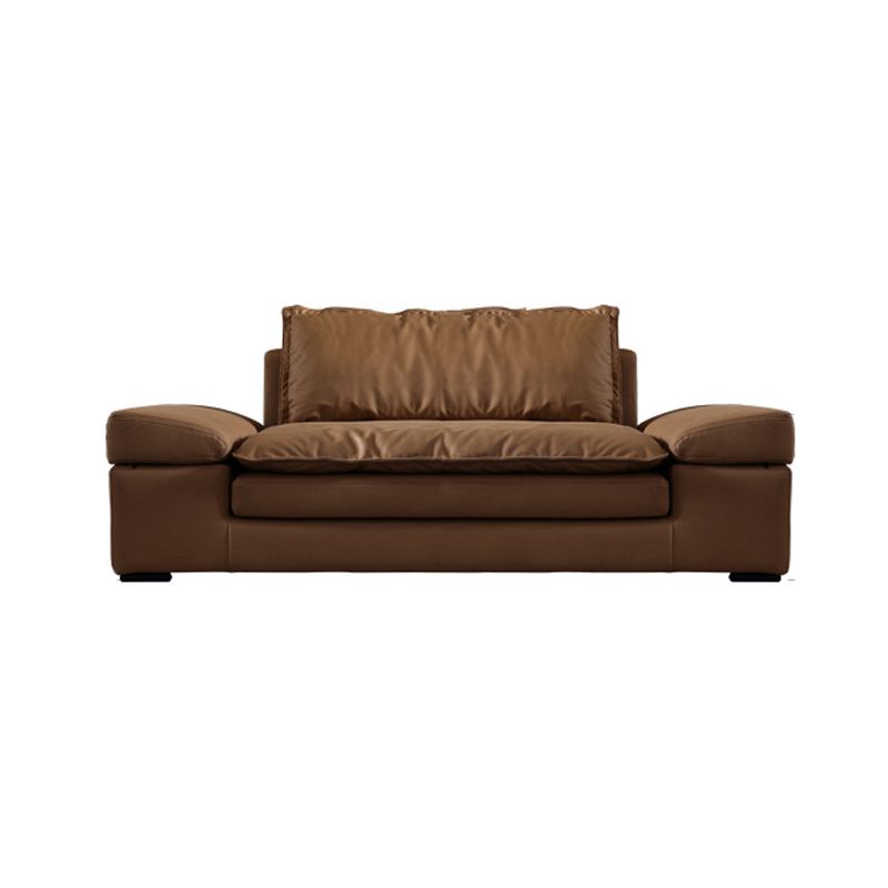 Modern Faux Leather Sectional Tan Cushion Back Sofa for Living Room