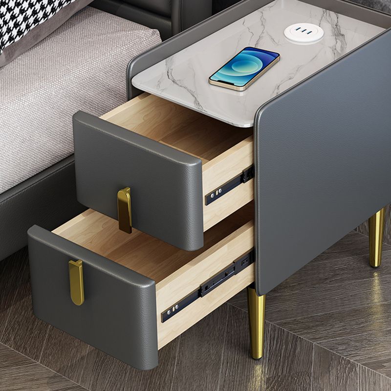 Modern Accent Table Nightstand Stone Nightstand with 2 Drawers