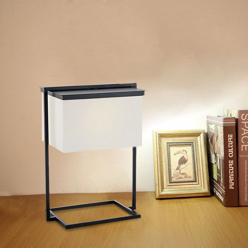 Metal Rectangle Frame Desk Light Minimalist 1-Head Black and White Fabric Night Table Lamp