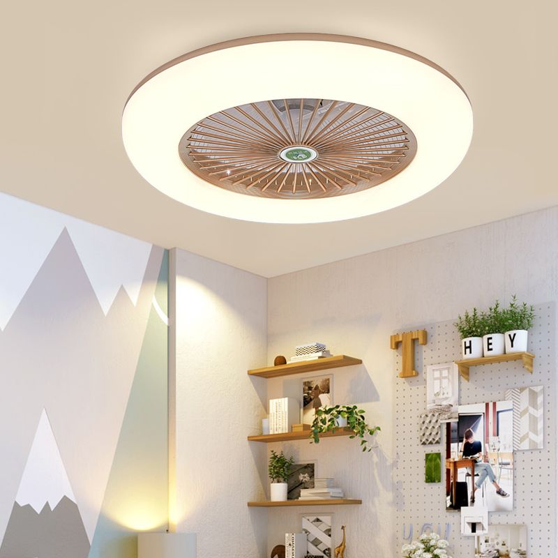 Donut Metal Fan Light Aymat Simple Bedroom 21,5 "W LED LED MONT SEMI FUSHER en noir / blanc / gris avec nuance acrylique, 5 lames