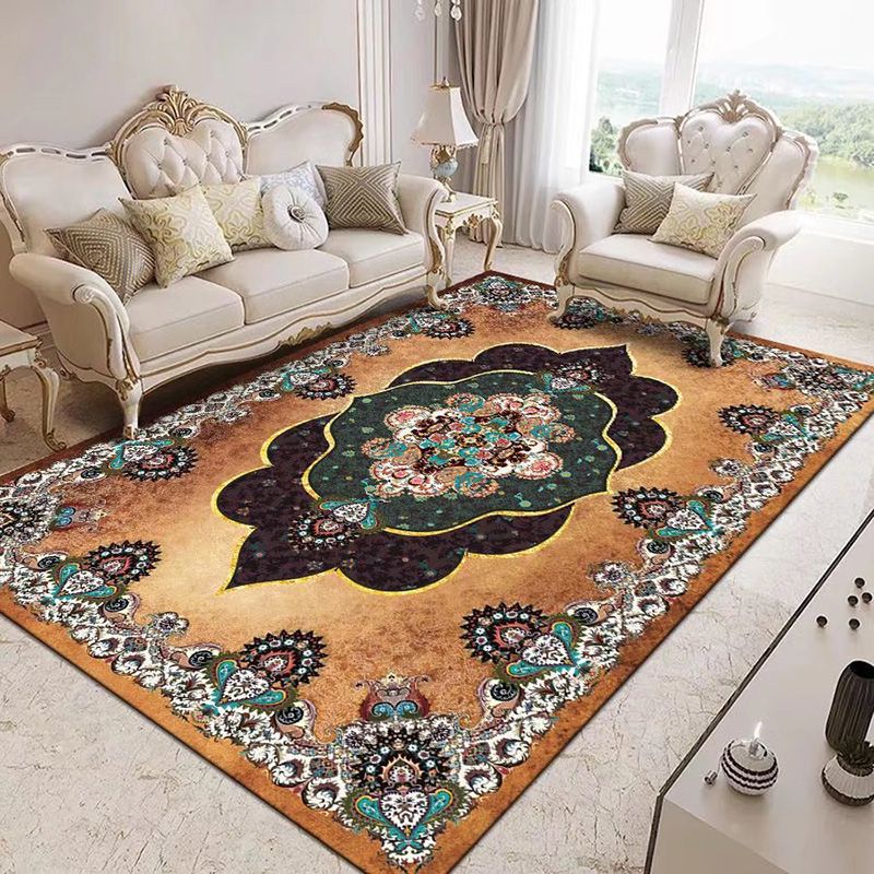 Traditonal brun tapis polyester motif graphic zone tapis tacon résistant aux taches pour décoration intérieure