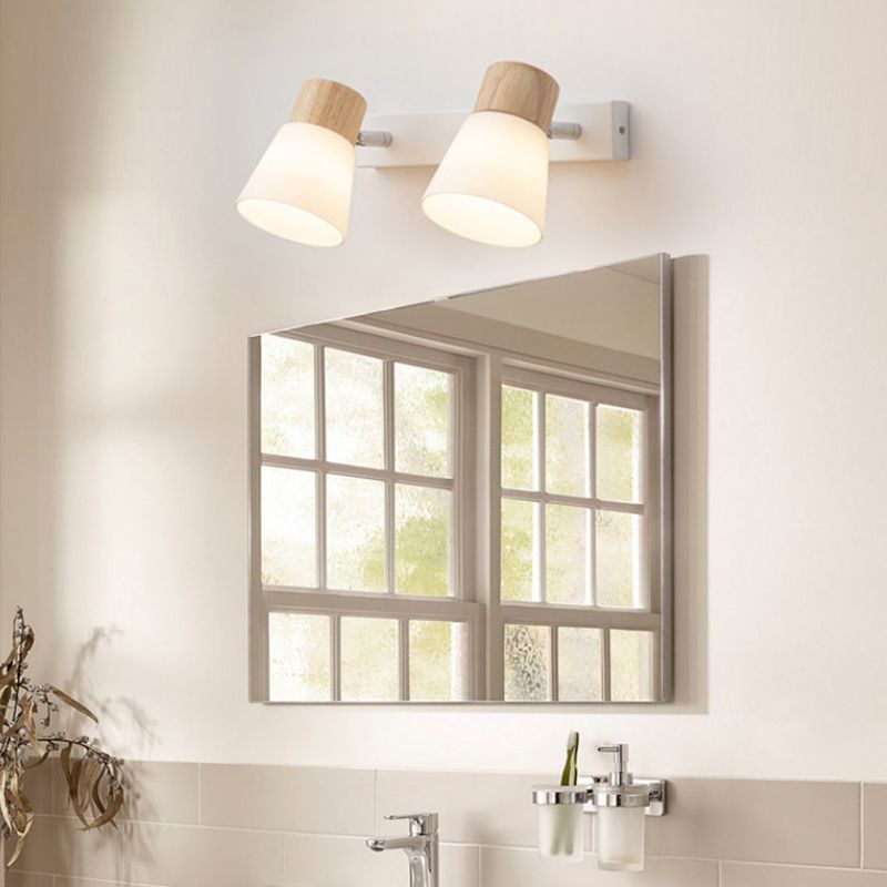 Wooden Mirror Front Light Modern Vanity Light with Glass Shade for Bathroom