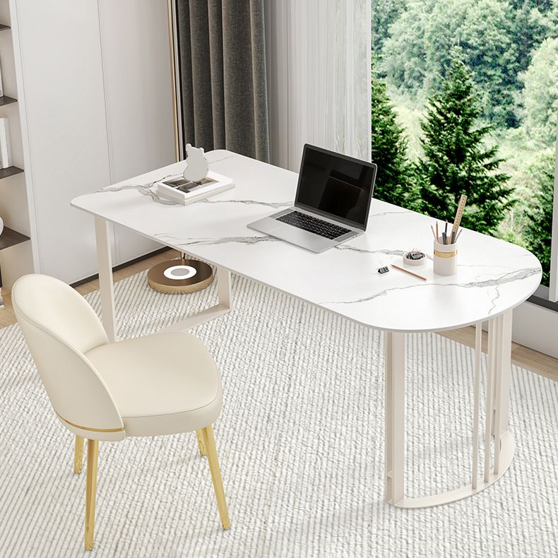 Contemporary Stone Writing Desk Bedroom Office Desk with White Legs