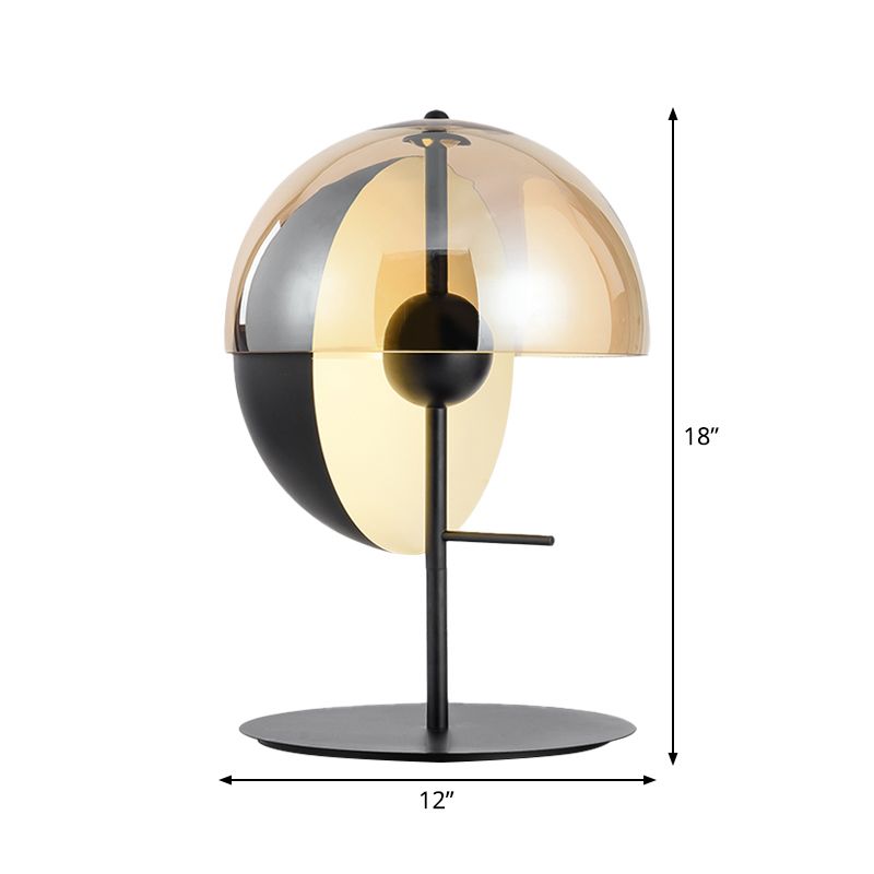 Cut Sphere Shaped Nightstand Lamp Mid-Century Amber Glass Single Black Table Lighting for Living Room