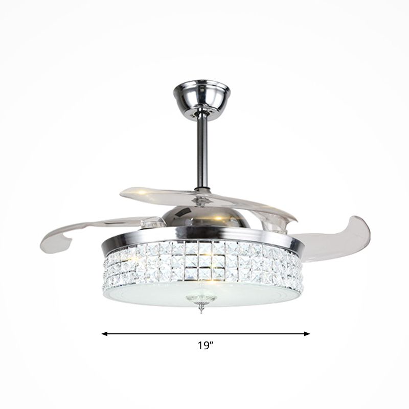 3 bladen rond salon plafondventilator lamp led moderne semi -spoelmontage licht in chroom, 19 "breedte