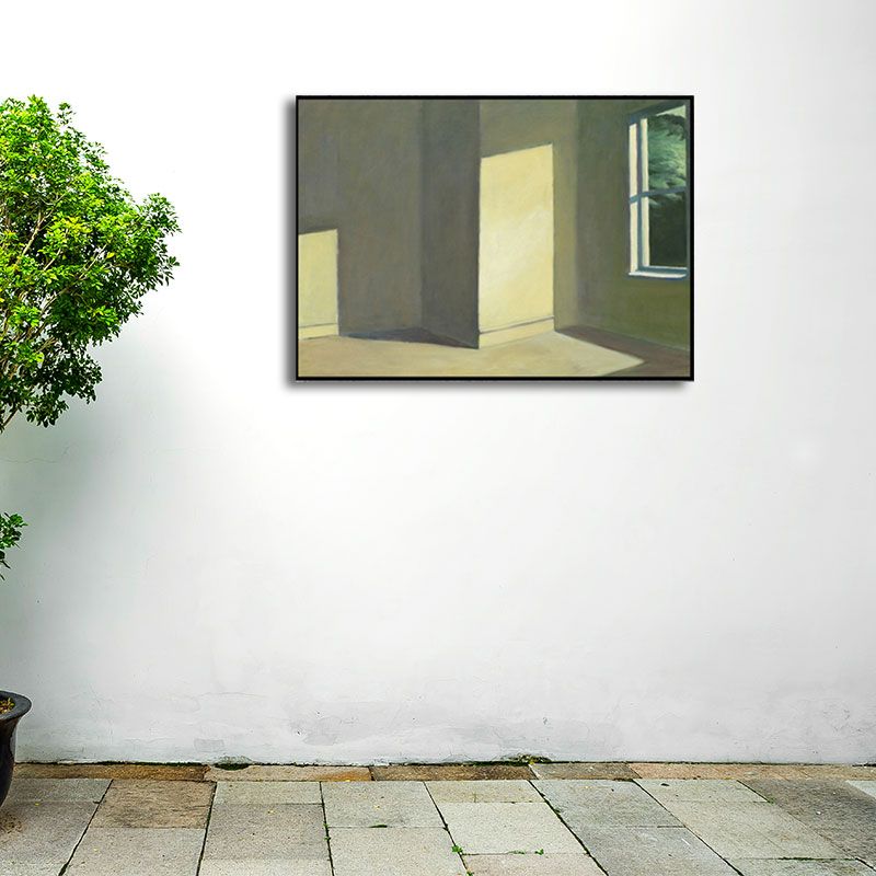 Empty Room with Sunlight Painting Green Canvas Made Wall Art Print, Textured Surface