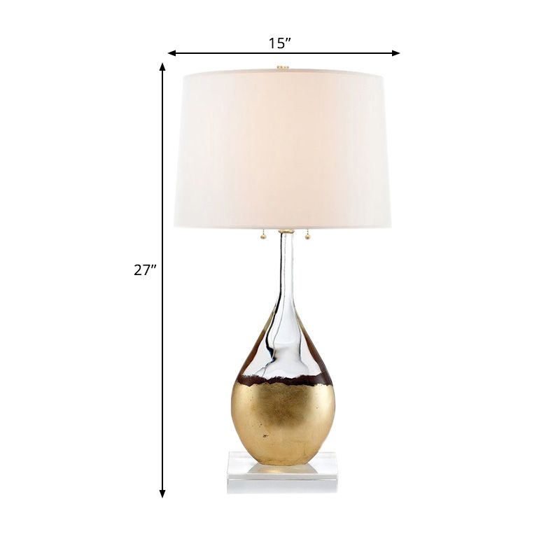 Barrel Fabric Shade Table Light Modern 1 Bulb Bedchamber Crystal Night Table Lamp in White