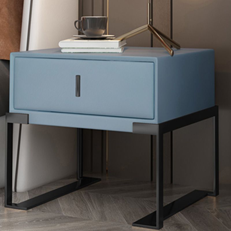 Leather 1 Drawer Nightstand Contemporary Night Table with Metal Legs