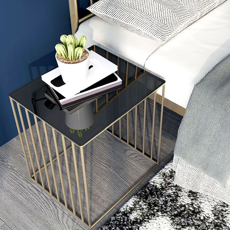 Modern Glass Top Nightstand Metal Non-Storage Iron Bed Nightstand