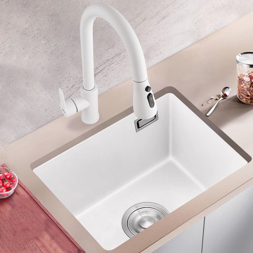 Kitchen Ceramic Sink White Pull-out Faucet Anti-spill Rectangular Sink