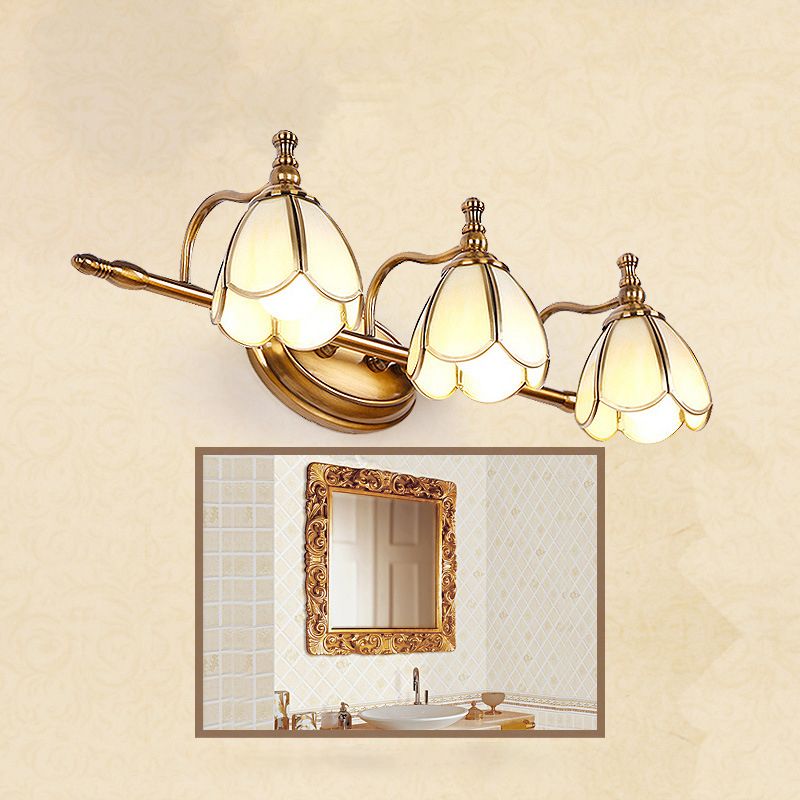 Beveled Glass Floral Wall Lighting Ideas Vintage 3 Bulbs Bathroom Vanity Sconce Light in Brass