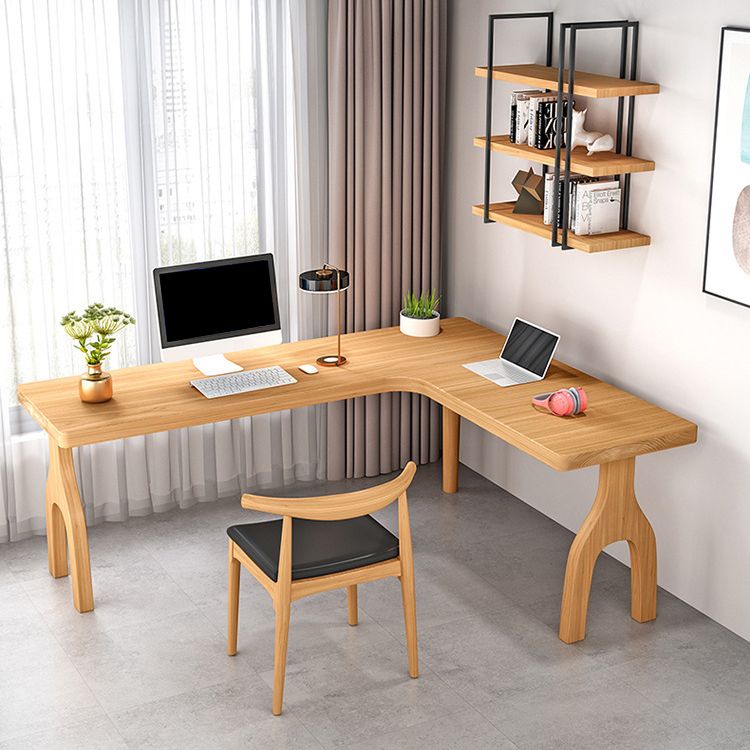 Contemporary Style L-Shape Home Wrting Desk Simple Solid Wood Working Writing Desk